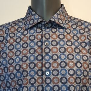 Bugatchi Blue Circle Patterned Dress Shirt 3XL